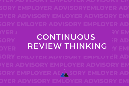 White text saying Continuous Review Thinking on purple background